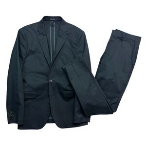Express 36S 30x30 Navy Blue 2pc Pant Suit Stretch Cotton Unlined Extra Slim Mens